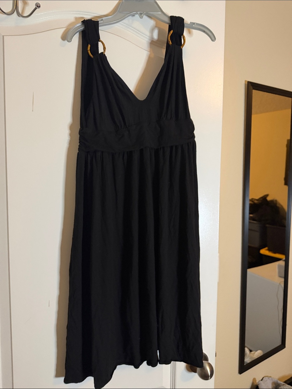 Victoria's Secret Black Sleeveless Midi Dress with Gold Ring Detail